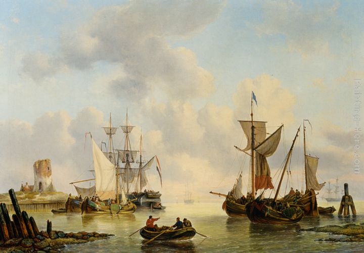 Sailing Vessels in a Calm painting - George Willem Opdenhoff Sailing Vessels in a Calm art painting